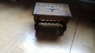 Small Antique Heavily Carved French Oak Footstool Stool Bench (breton)