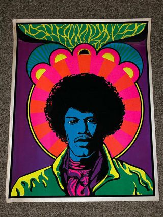 Jimi Hendrix True Vintage Blacklight Poster Late 60s
