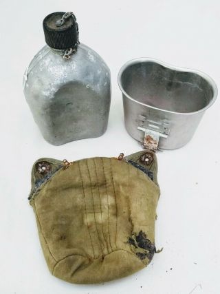 1944 Wwii Vintage Us Military Canteen With Cup And Canvas A.  G.  M.  Co