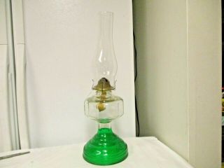 Older Green & Clear Glass Eagle Oil Lamp - Tall Glass Chimney