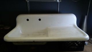Antique Cast Iron Porcelain Kitchen Farm Sink W/right Hand Drain - Board 42  Wide