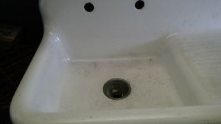 Antique Cast Iron Porcelain Kitchen Farm Sink w/right hand Drain - board 42  wide 2