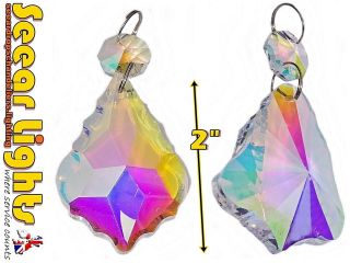 Chandelier Cut Glass Crystals Drops Droplets Light Parts Vintage Ab Leaf Or Bell