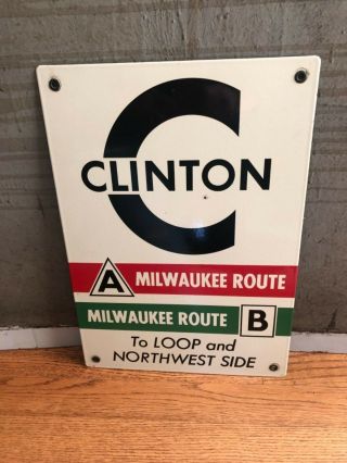 1950/60’s Cta Porcelain Sign “clinton” Chicago Transit Authority Train Vintage