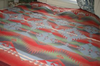 Vintage Cotton Camp Blanket Southwestern Indian Pattern Reds Greens Blues 2