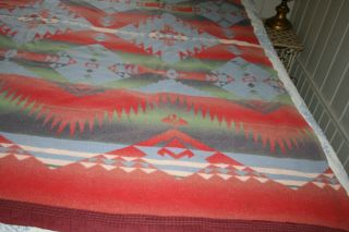 Vintage Cotton Camp Blanket Southwestern Indian Pattern Reds Greens Blues 3