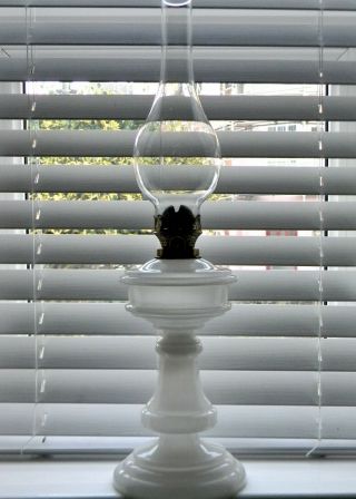 Late 19th Century White Opaque Glass Oil Lamp C/w Glass Chimney