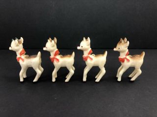 4 Vintage 1950 Hard Plastic Rudolph Red Nose Reindeer Christmas Ornament Bow Tie