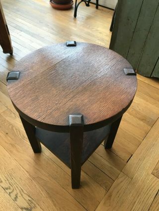 Antique Mission Arts & Crafts Solid Oak Side Table / Plant Stand 2