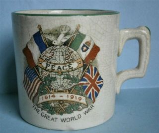1914 - 1919 " The Great War " Peace Mug Depicting Allied Flags And Dove