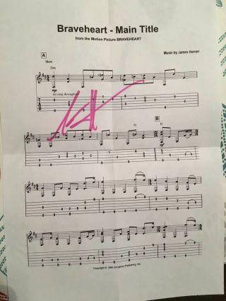 James Horner Hand Signed Music Sheet - ‘braveheart’ Autograph Composer