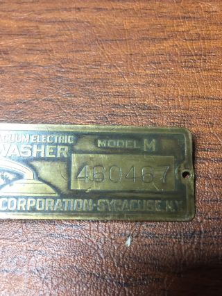 Vintage Easy Washer Vacuum Electric Model M Sign Tag Plate Badge 1912 2
