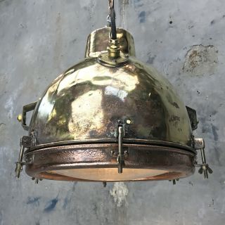 Vintage Industrial Pendant Light - Copper,  Brass & Convex Glass Lamp Edison Bulb