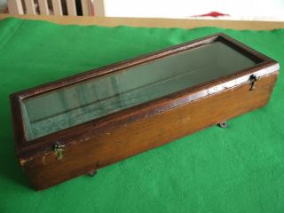 Neat 1890c Antique Hard Wood Glass Fronted Wall Display Box Cabinet 4 Ornaments