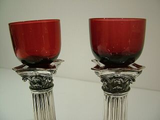Rare Antique Victorian Glass Oil Peg Lamp Ruby Cranberry Candlestick Tops 906