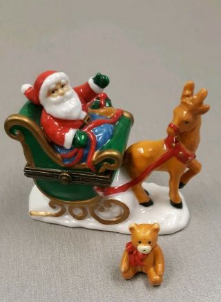 Midwest Of Cannon Falls Porcelain Hinged Trinket Box Santa On Sleigh - Cute