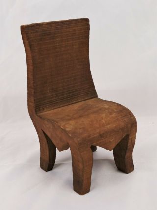 Antique Primitive Folk Art Carved Wood Doll Furniture Chair