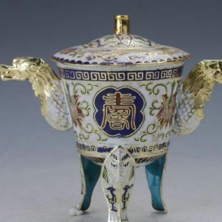 Exquisite Old Chinese Cloisonne Copper Hand - Painted Flower Pot Teapot Rn