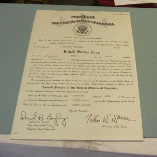 1973 John Warner Us Secretary Of Navy Virginia Senator Signed Autograph Document