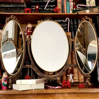 Gold Framed Vintage 50s Regency Style Dressing Table Mirror With Tilting Mirror