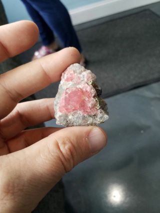 66g Rhodochrosite Rhomb W/ Pyrite And Purple Fluorite 6