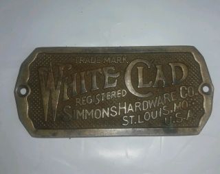 Simmons Hardware White Clad Ice Box Brass Plate Made In The U.  S.  A.