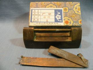Authentic Vintage Brass Chinese Lock With Key And Box,