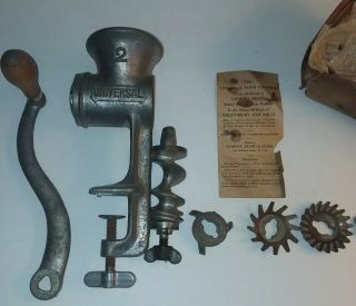 Vintage Universal No 2 Meat Grinder Chopper With Box And Directions.