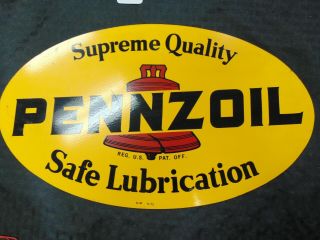 VINTAGE 1970 ' S DOUBLE SIDED METAL TIN PENNZOIL SIGN 16 1/2 