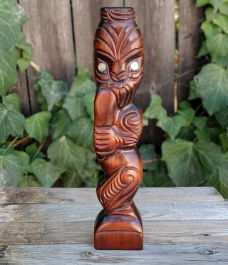 Vintage Polynesian Tiki Statue Retro Large Hand Carved Wood Hawaii Aloha Maori