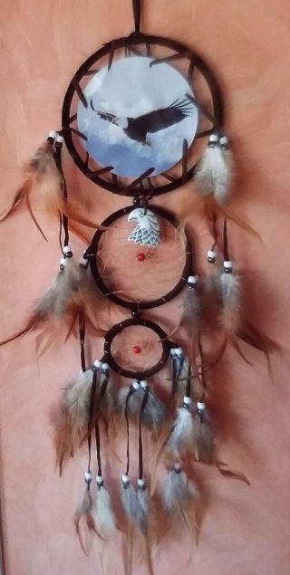 Huge 27 " Handmade Native American Design Eagle Dreamcatcher W.  Bone Claw Amulet