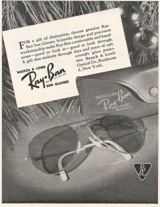 Vtg 1946 Print Ad Bausch & Lomb Ray - Ban Sunglasses 5 X 7 W/