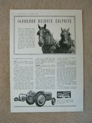 Vintage 1941 Ford Tractors Ferguson System Implements Farm Horses Print Ad