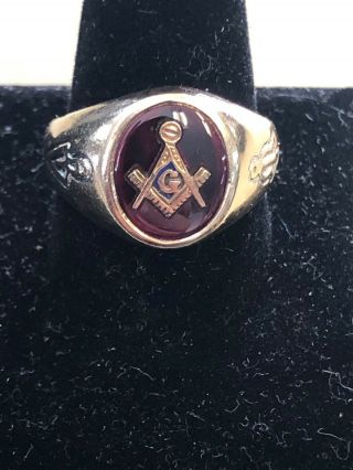 Vintage 10 Kt Gold Masonic Ring Men 