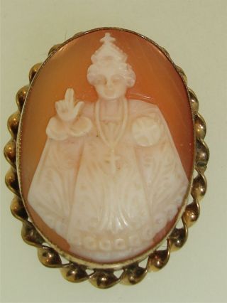 Vintage 12k Gold Filled Carved Shell Infant Of Prague Catholic Jesus Cameo Pin