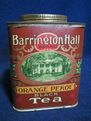 Vintage Barrington Hall Brand Orange Pekoe Black Tea Tin Half Pound