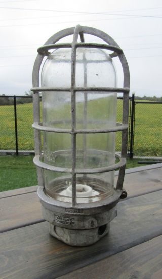 Vintage Industrial Crouse Hinds Explosion Proof Cage Light Fixture