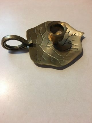 Vintage Brass Metal Tapered Candle Stick Holder & Snuffer Leaf Design