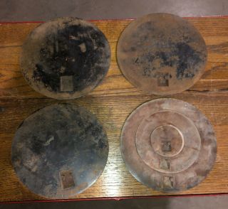 (4) Antique 8 1/4” Cast Iron Coal Or Wood Stove Burner Cover Plate Lid Grander