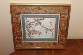Vintage Chinese silk embroidery picture with flowers and insects. 3
