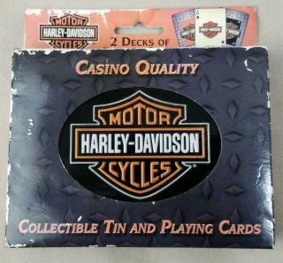 Harley Davidson Casino Quality Playing Cards Collectible Tin And 2 Decks 2005