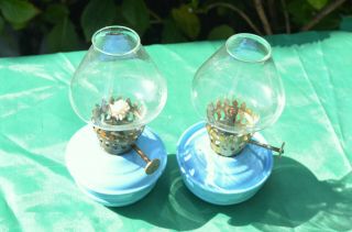 A Weighted Pixie/kelly Nursery Oil Lamps In Duck Egg Blue Almost Identic