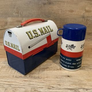 Vintage Us Mail Post Office 1960’s Aladdin Mr Zip Lunchbox With Thermos Bottle