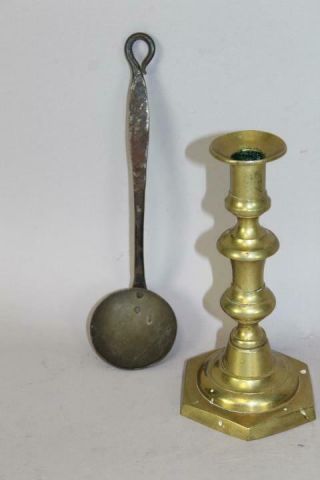 A Rare 18th C England Wrought Iron And Brass Tasting Spoon Great Old Surface