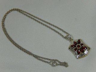 Vtg Scbs 925 Sterling Silver Garnet Art Deco Inspired 18 " Necklace Evc
