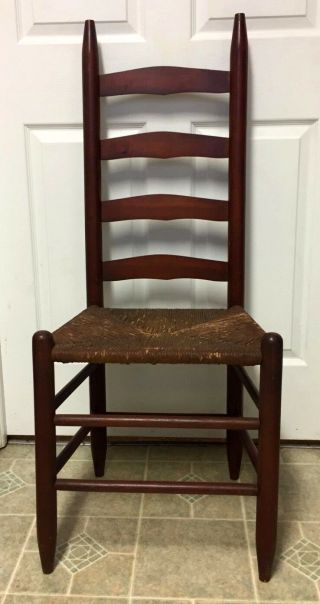 Antique Vintage French Country Ladder Back Rush Seat Chair -
