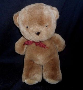 12 " Vintage Plush Factory Baby Brown Teddy Bear Stuffed Animal Plush Toy Red Bow