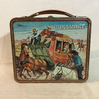 Vintage - 1972 - Rare " Gunsmoke " Metal Lunch Box By Aladdin With Thermos