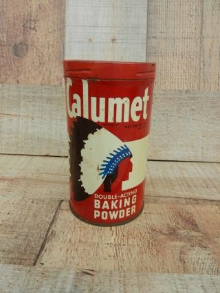 Vintage Calumet Baking Powder Tin Indian Logo General Foods Ny Large 1 Lb Size