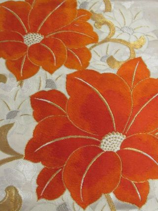 Gorgeous Flowers Large Embroidery Japan Obi Silk Fabric 33 " L 733